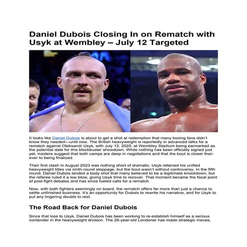 Daniel Dubois Closing In on Rematch with Usyk at Wembley – July 12 Targeted