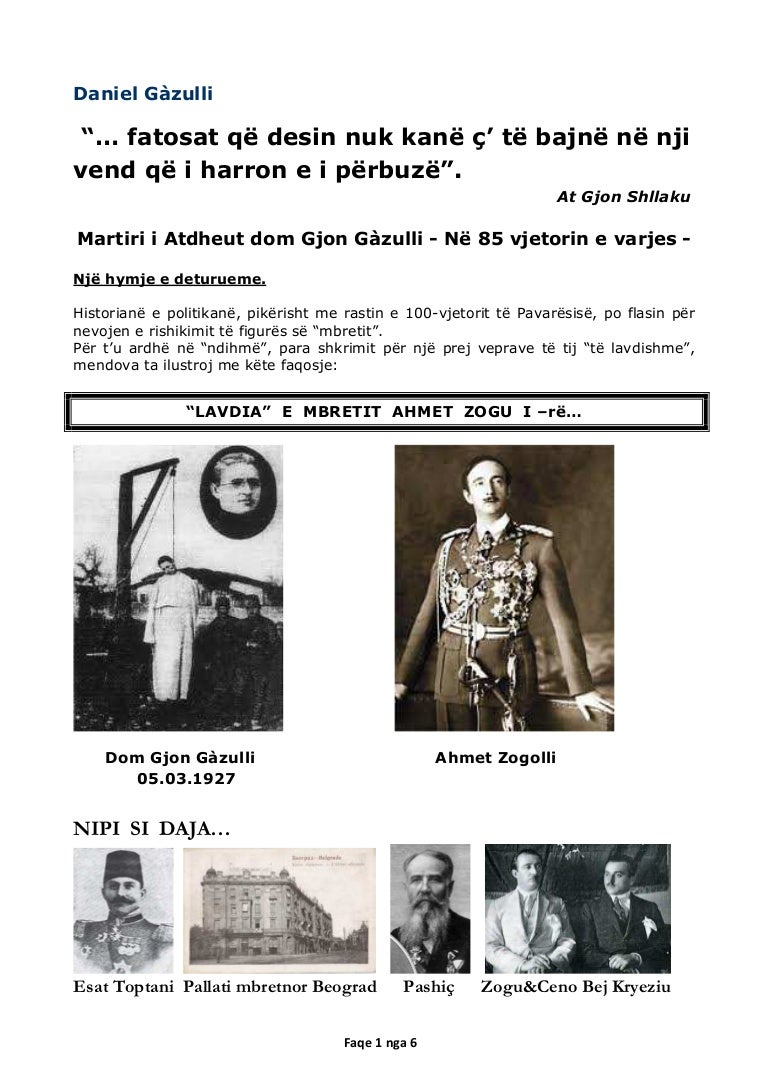 Daniel GAZULLI mbi 85 vjetorin e vrasjes se Don Gjon GAZULLI