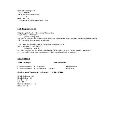 Daniel thompson cv