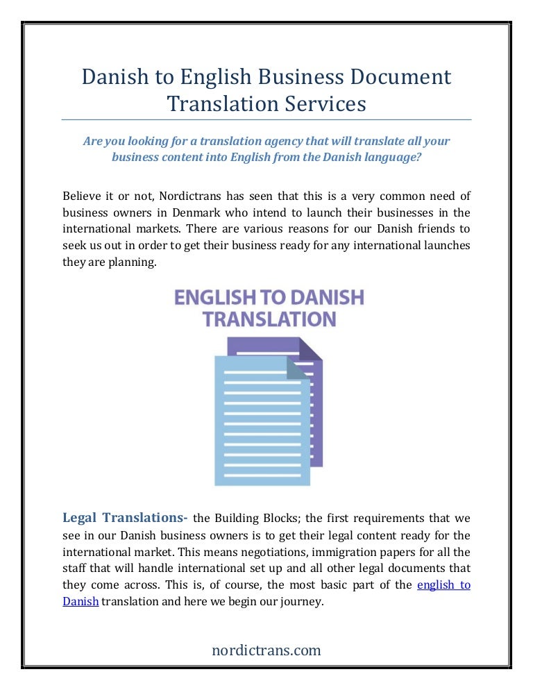 Danish to english business document translation services.