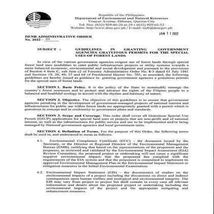 DAO 2022-1.GSUP.pdf Guidelines in granting government agencies gratuitous permits for the special uses of forest land