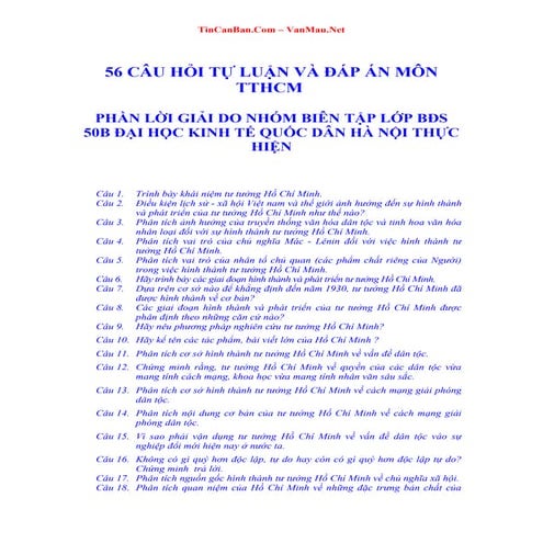 56 câu hỏi tự luạn và đáp án môn tư tưởng hồ chính minh - tincanban.com