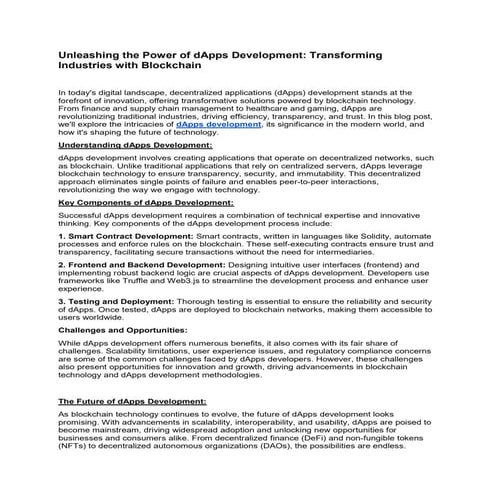 Unleashing the Power of dApps Development: Transforming Industries with Block...