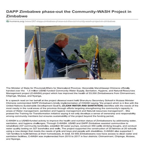 DAPP Zimbabwe phase-out the Community-WASH Project in Zimbabwe 