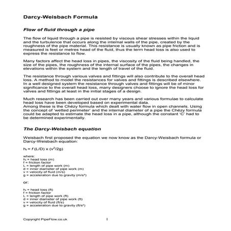 Darcy weisbach formula