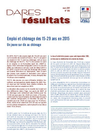 Dares emploi et chômage des 15-29 ans
