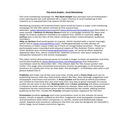 Dark knight marketing and synergy