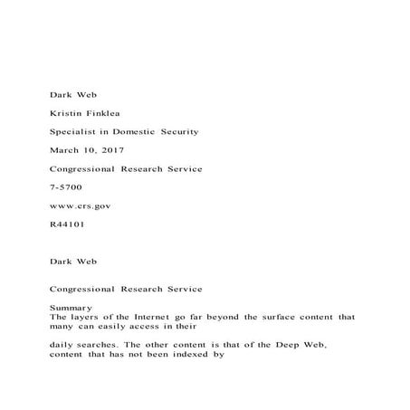 Dark Web Kristin Finklea Specialist in Domestic Se