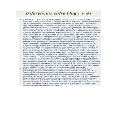 Diferencias entre blog y wiki | DOCX