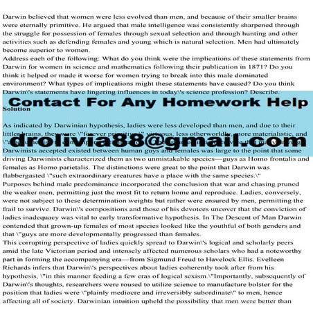 Darwin believed that women were less evolved than men, and because o.pdf