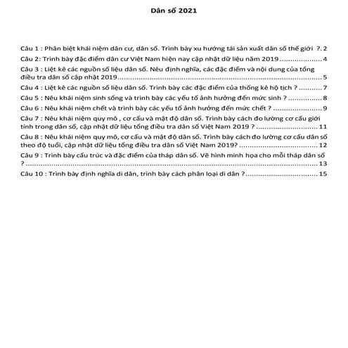 Đề Cương Dân Số Học - Y Khoa Vinh VMU 2021