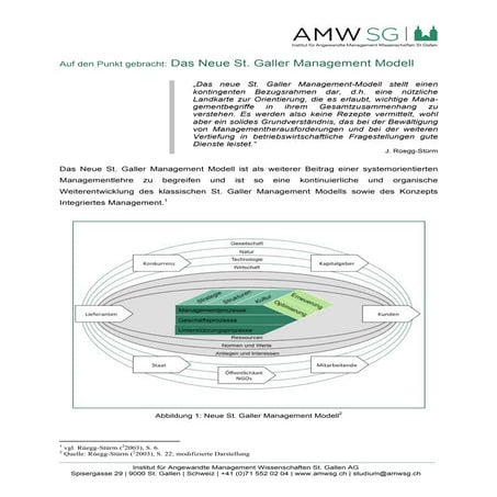 Sankt Gallen Management Modell Das Neue St. Galler Management Modell - auf den Punkt gebracht | PDF