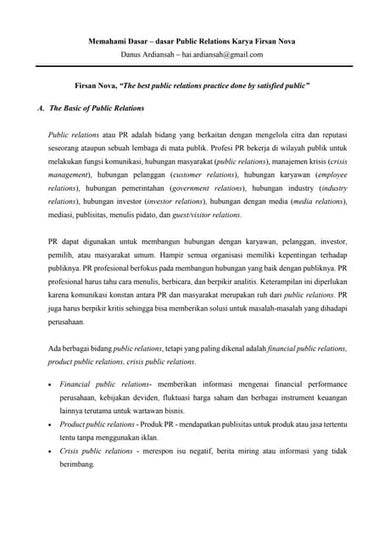 Memahami Dasar-dasar Public Relations Karya Firsan Nova