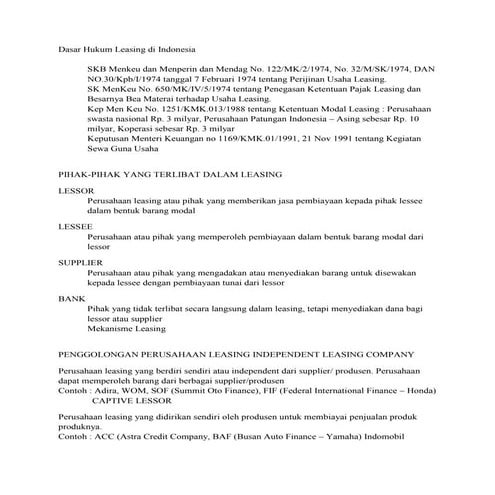 Dasar hukum leasing di indonesia