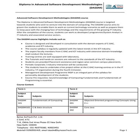 Dasdm advanced software development methodologies