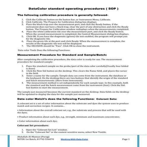 datacolor spectrophotometer working procedure 
