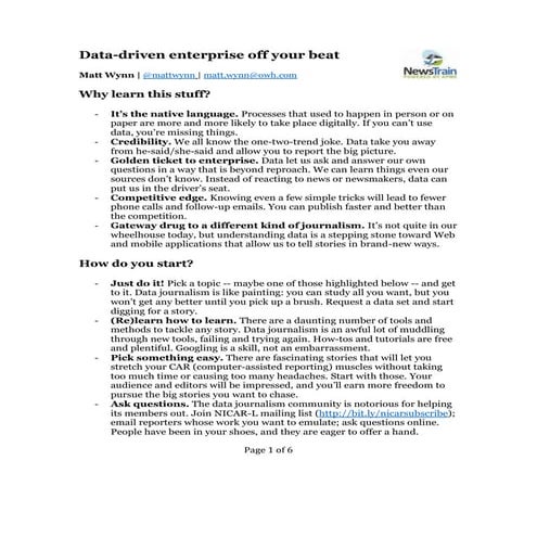 Data-Driven Enterprise off Your Beat - Matt Wynn - Lincoln, Nebraska, NewsTra...