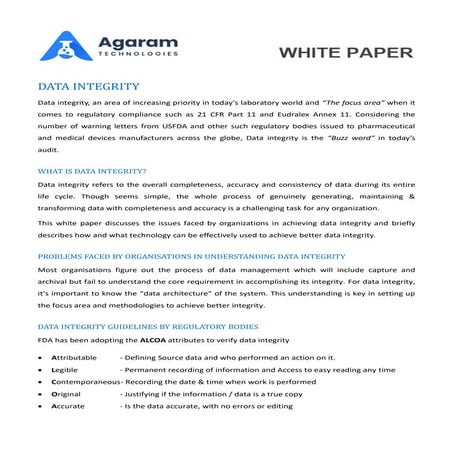 Data-Integrity - Agaram Technologies