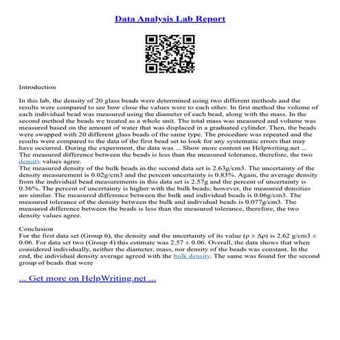 Data Analysis Lab Report | PDF