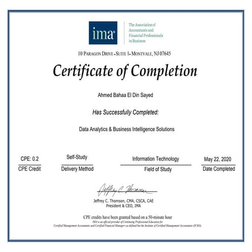 IMA Data Analytics & Visualization Fundamentals Certificate | PDF