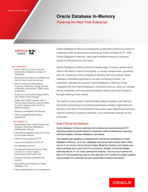 Oracle12c Database in-memory Data Sheet