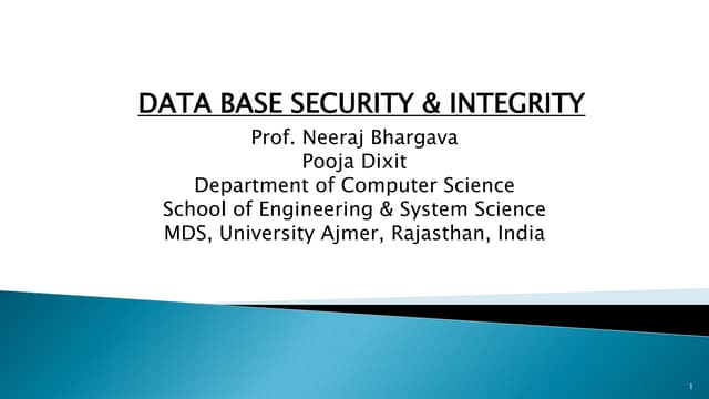 Data base security &  integrity