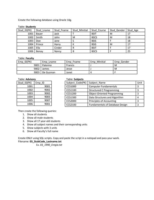 Database using oracle 10g