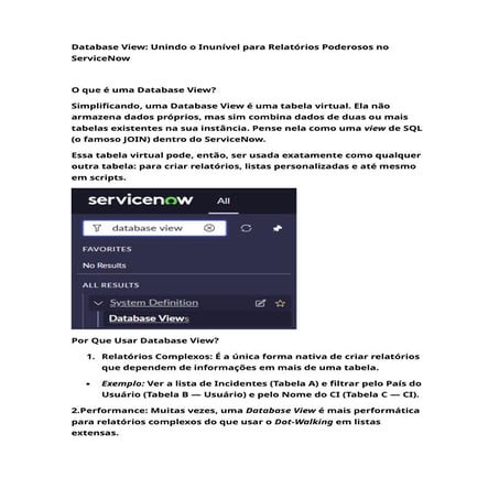 Database View Unindo o Inunível para Relatórios Poderosos no ServiceNow.docx