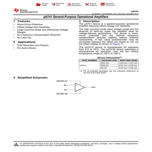 Datablad ua741 operasjonsforsterer OP-AMP OPAMP Forsterker operational amplif...