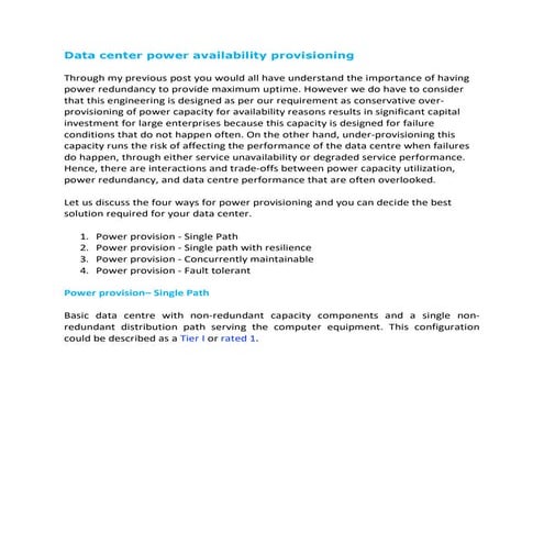 Data center power availability provisioning