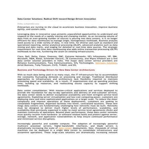 Data Center Solutions: Radical Shift toward Design-Driven Innovation