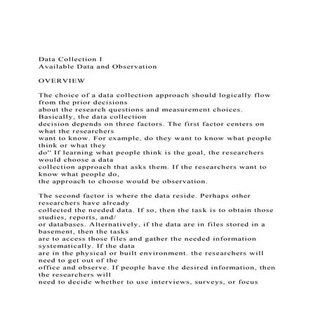 Data Collection I Available Data and Observation OVERVIE.docx