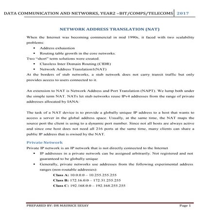 DATA COMMS-NETWORKS YR2 lecture 08 NAT & CLOUD.docx