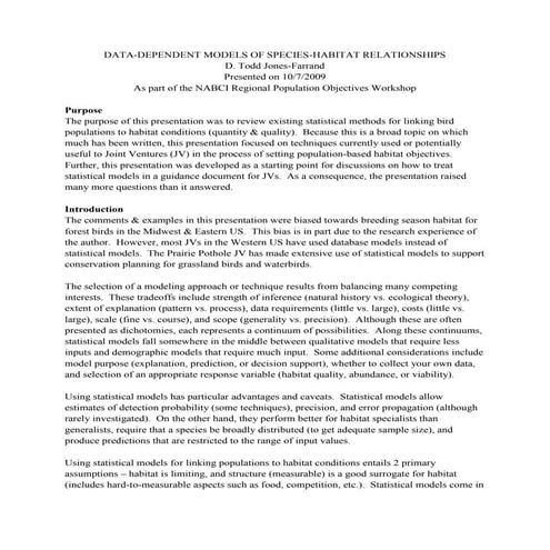 DATA-DEPENDENT MODELS OF SPECIES-HABITAT RELATIONSHIPS D. Todd ...