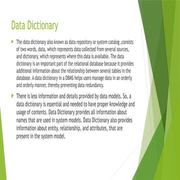 What is Data Dictionary in database system | PPT