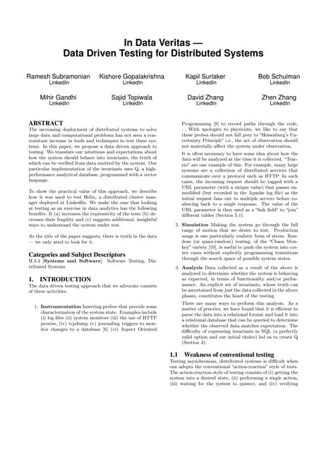 DBTest 2013 - In Data Veritas - Data Driven Testing for Distributed Systems