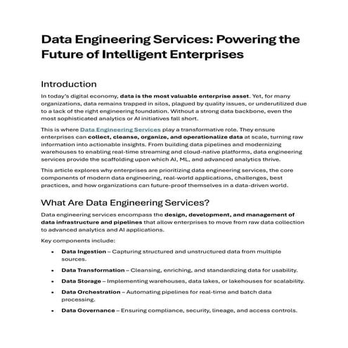 Data Engineering Services: Powering the Future of Intelligent Enterprises