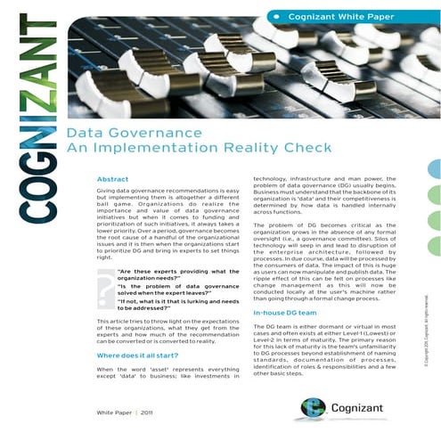 Data Governance - An Implementation Reality Check