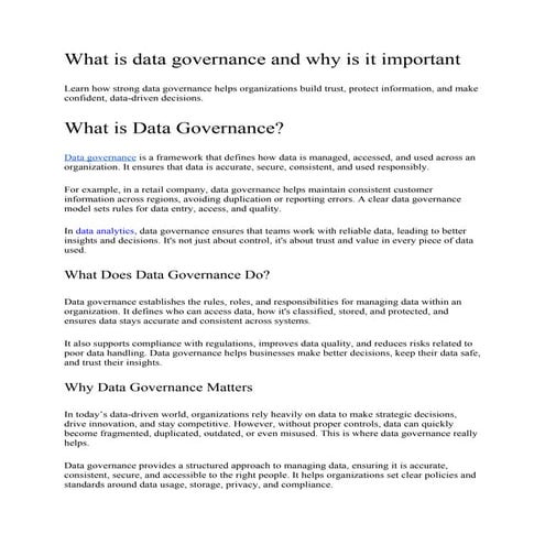 What is data governance and why is it important