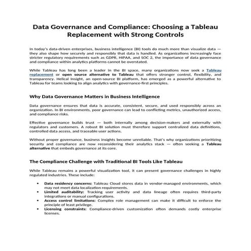 Data Governance and Compliance Choosing a Tableau Replacement with Strong Con...