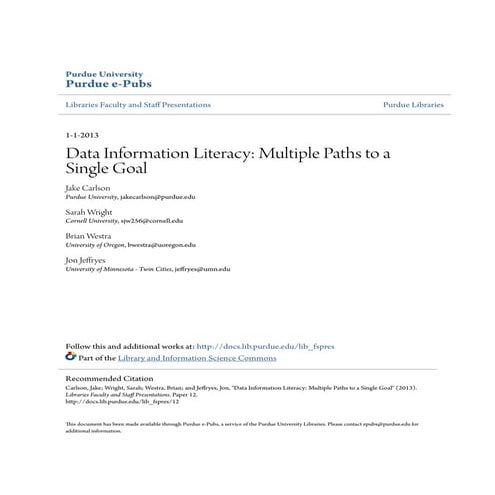 Poster RDAP13: Data information literacy multiple paths to a single goal