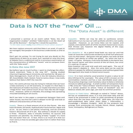 Data is NOT the new oil - the Data Asset IS different
