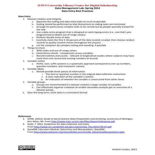 Data Management Lab: Session 3 Data Entry Best Practices