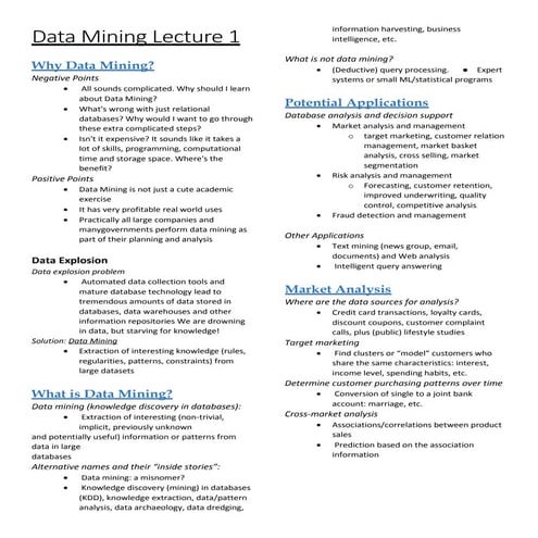 Data mining 1 - Introduction (cheat sheet - printable) | PDF
