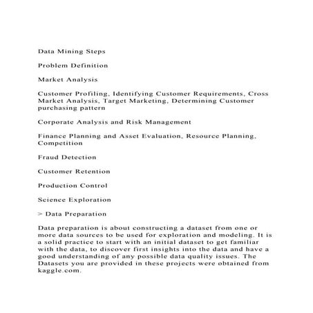 Data Mining StepsProblem Definition Market AnalysisC