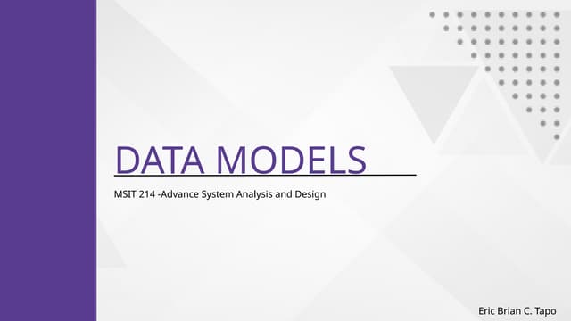 DATA MODELS samples and expmples detailed
