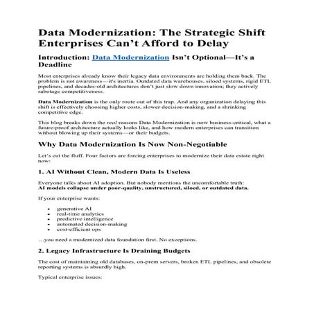 Data Modernization: The Strategic Shift Enterprises Can’t Afford to Delay