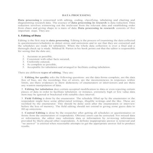 Data processing in research methodology | PDF