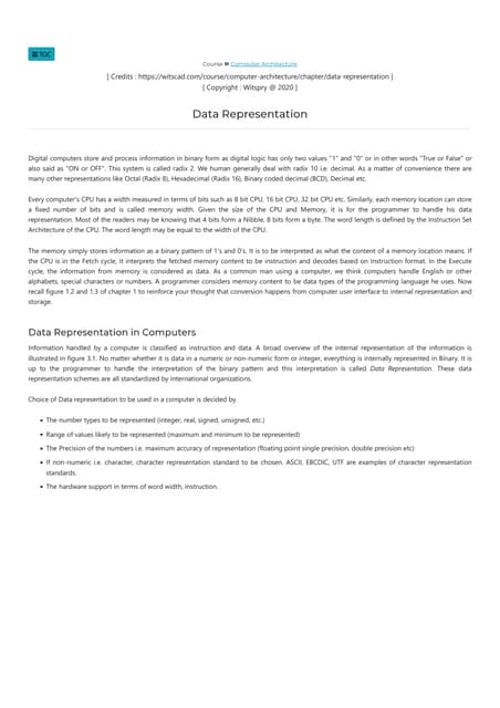 Data representation  computer architecture