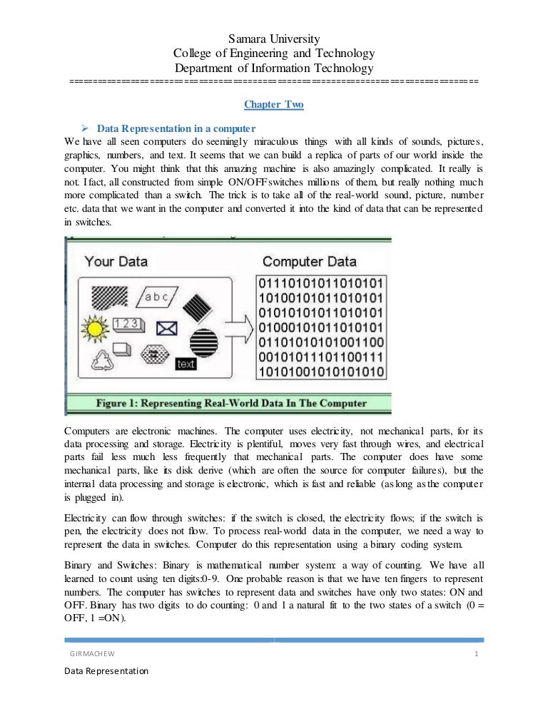 Data representation in a computer
